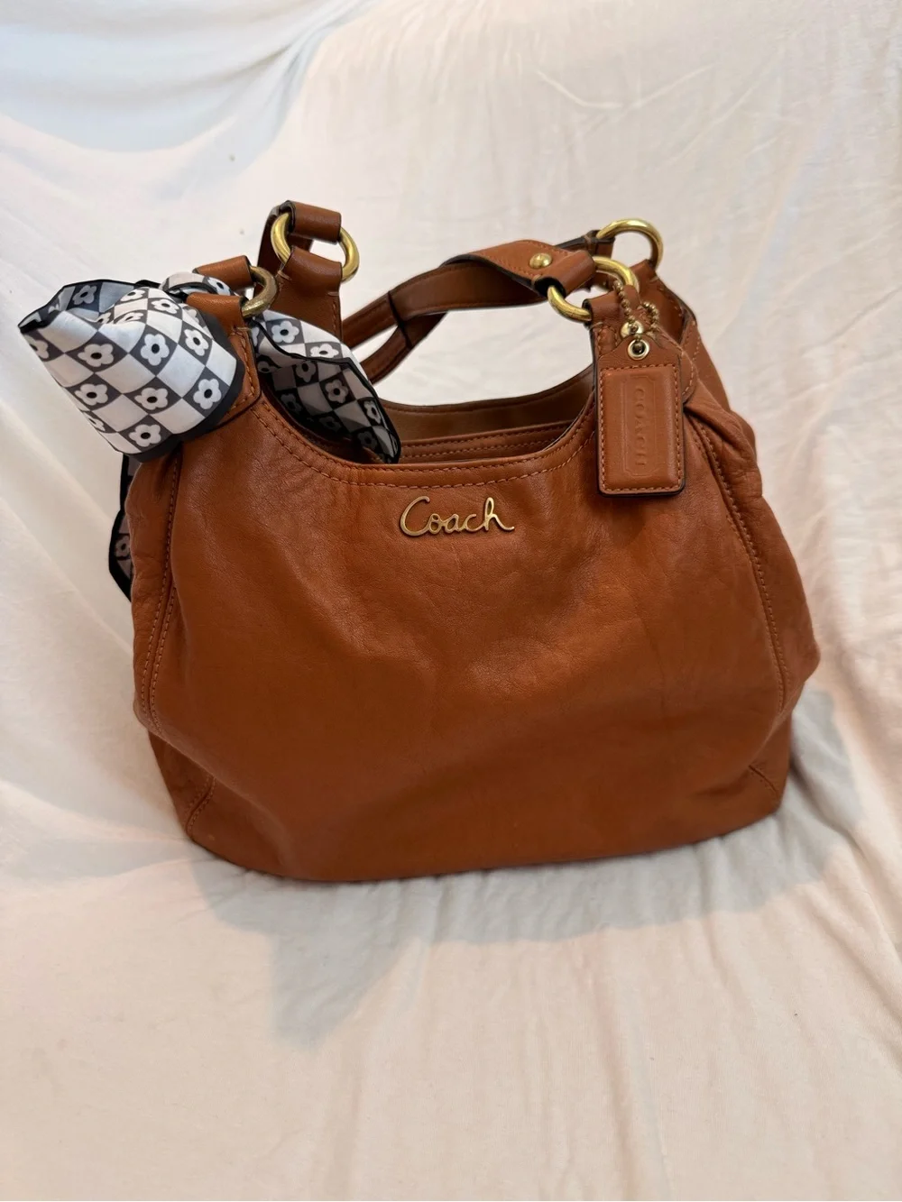Coach Tan Leather Shoulder Bag with Gold Hardware
